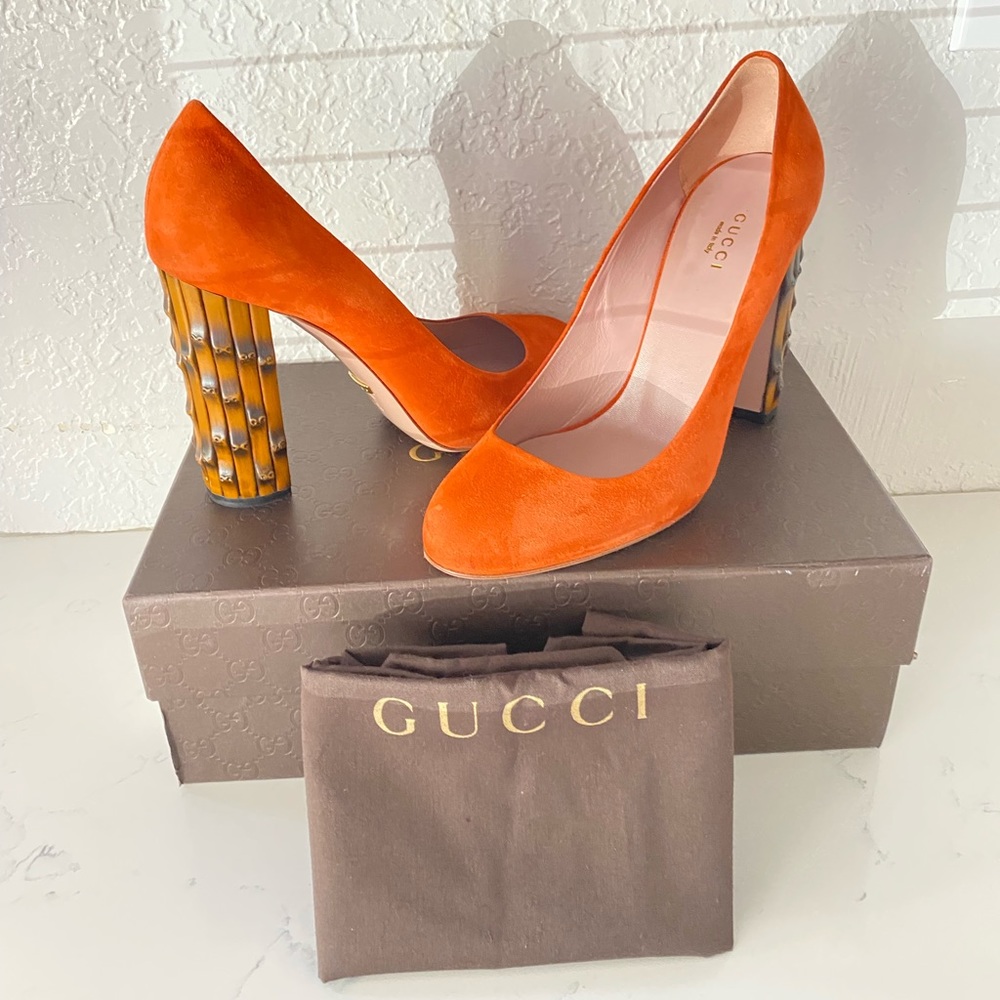 Gucci kid scamosciato new rust heels